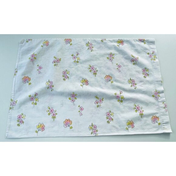 Vintage 70s pillowcase, pink yellow floral two sided, single pillow sham - Picture 4 of 8
